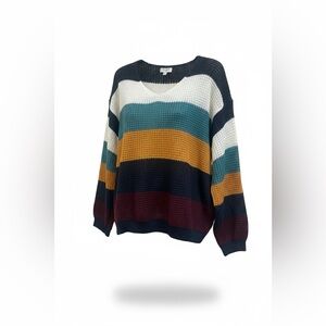 Umgee V-Neck Sweater with Bold Stripes